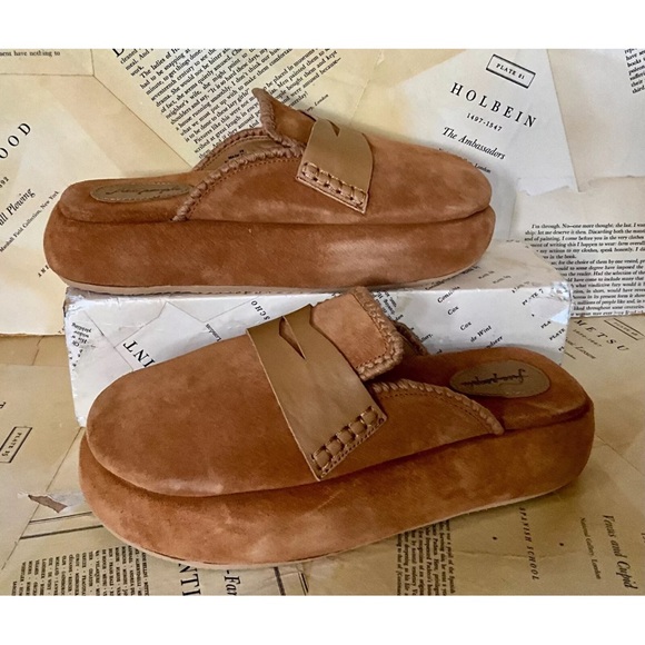 Free People Mulholland Platform Loafer Slide Mule Tan Brown Suede - Picture 3 of 7